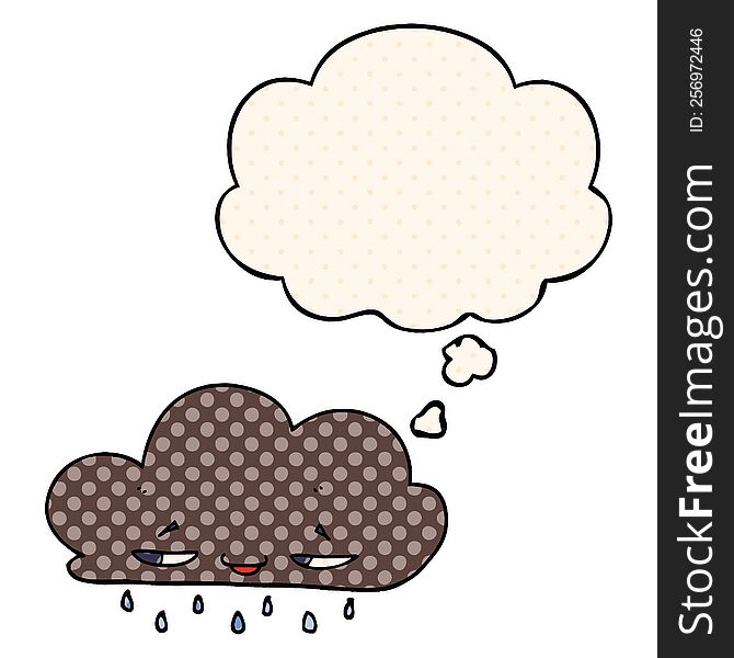 Cartoon Rain Cloud And Thought Bubble In Comic Book Style