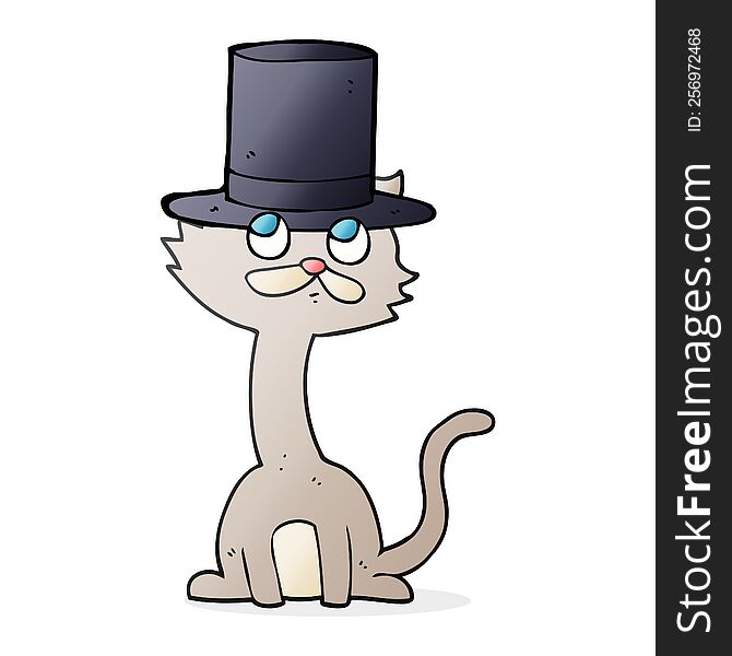 freehand drawn cartoon cat in top hat