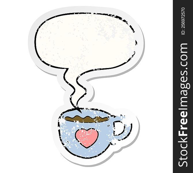I love coffee cartoon cup and speech bubble distressed sticker