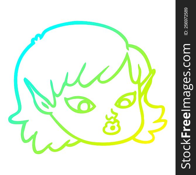 Cold Gradient Line Drawing Cartoon Elf Girl