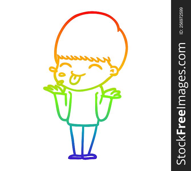 rainbow gradient line drawing of a cartoon boy sticking out tongue