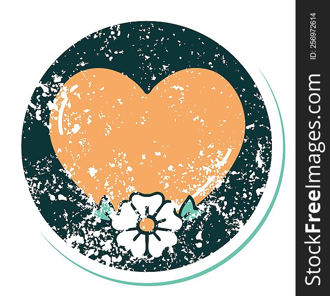 iconic distressed sticker tattoo style image of a heart and flower. iconic distressed sticker tattoo style image of a heart and flower