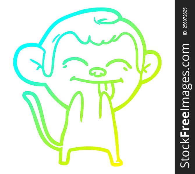 Cold Gradient Line Drawing Funny Cartoon Monkey