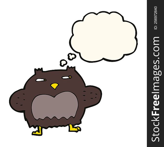 cartoon suspicious owl with thought bubble