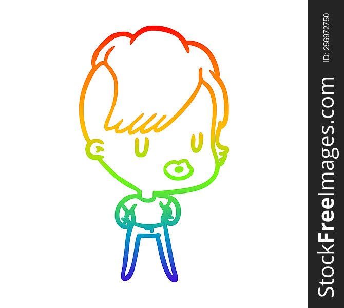 Rainbow Gradient Line Drawing Girl With Punk Hipster Haircut