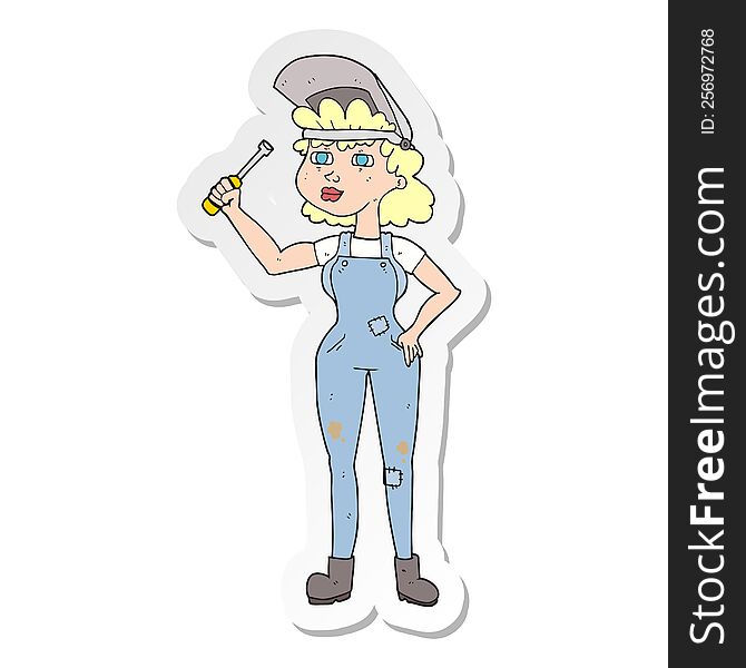 sticker of a cartoon female mechanic