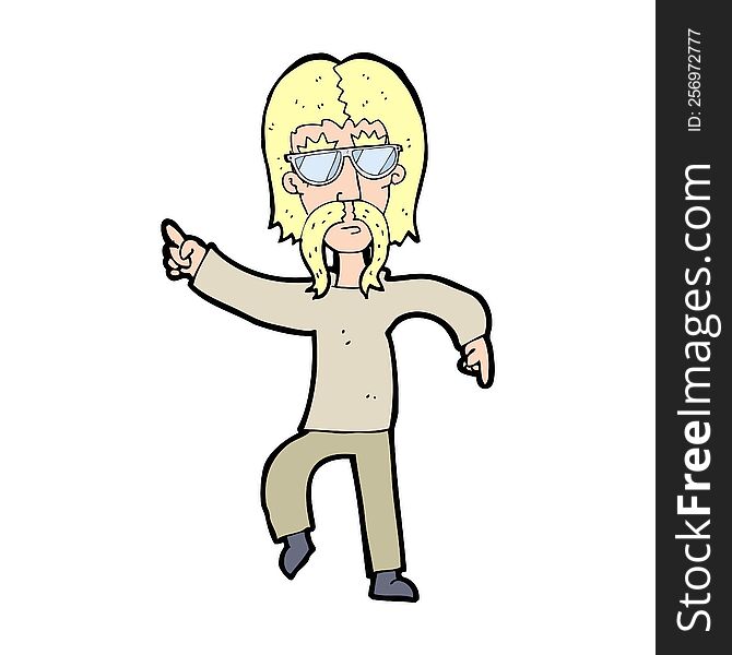 Cartoon Hippie Man Wearing Glasses