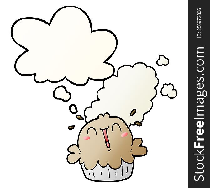 Cute Cartoon Pie And Thought Bubble In Smooth Gradient Style