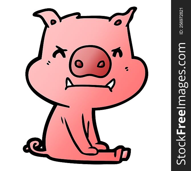 angry cartoon pig sitting. angry cartoon pig sitting