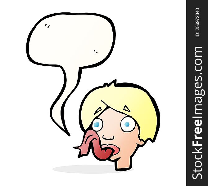 cartoon head sticking out tongue with speech bubble