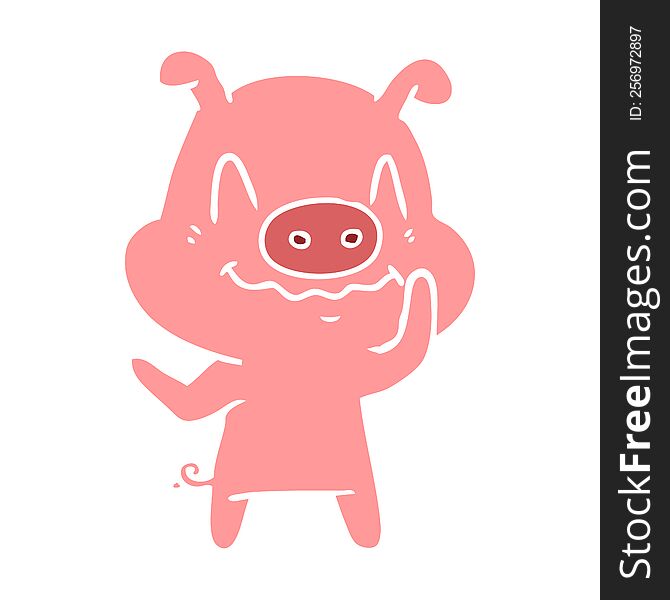 Nervous Flat Color Style Cartoon Pig