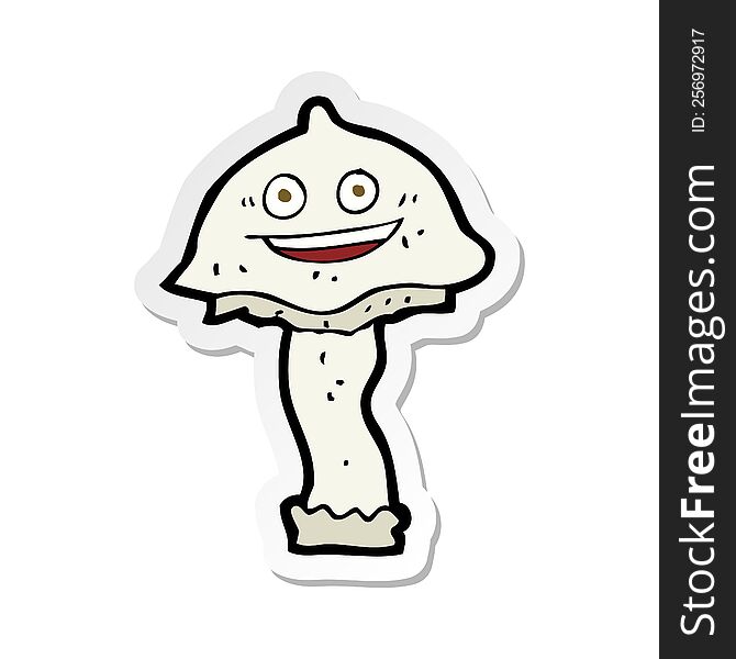 Sticker Of A Cartoon Happy Mushroom