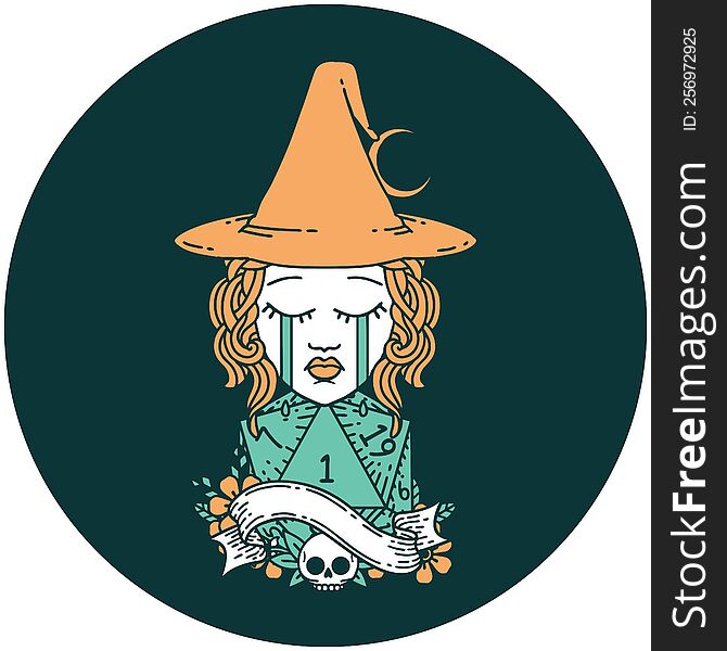 Crying Human Witch With Natural D20 Roll Icon