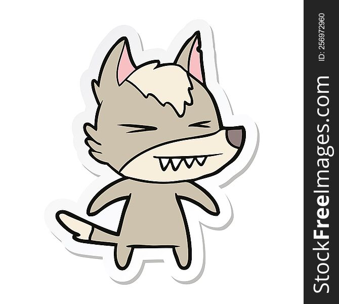 sticker of a angry wolf cartoon