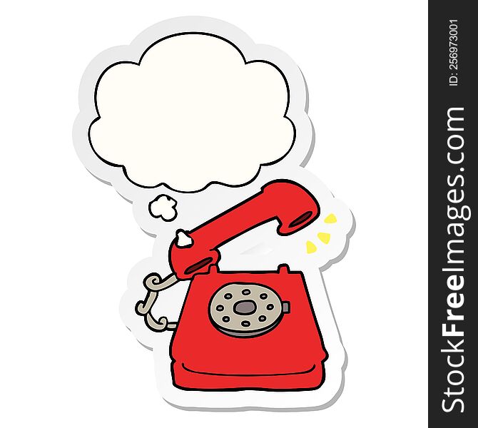cartoon ringing telephone with thought bubble as a printed sticker