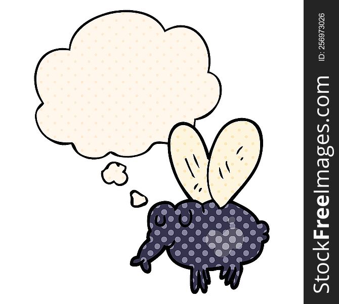 cartoon fly with thought bubble in comic book style
