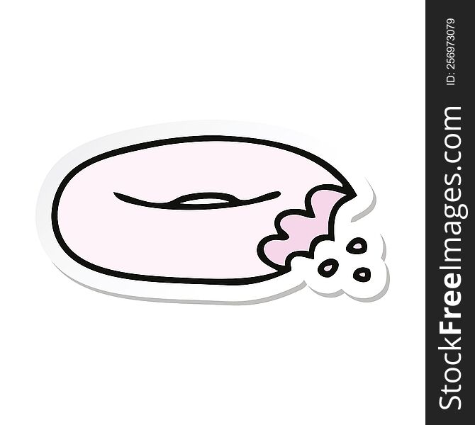 Sticker Of A Quirky Hand Drawn Cartoon Bitten Donut