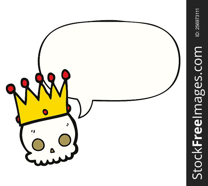 cartoon skull with crown with speech bubble. cartoon skull with crown with speech bubble