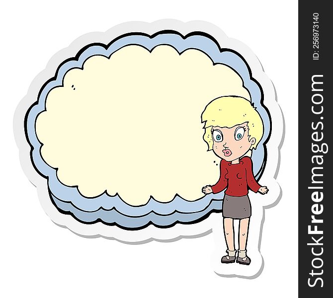 sticker of a woman with text space cloud