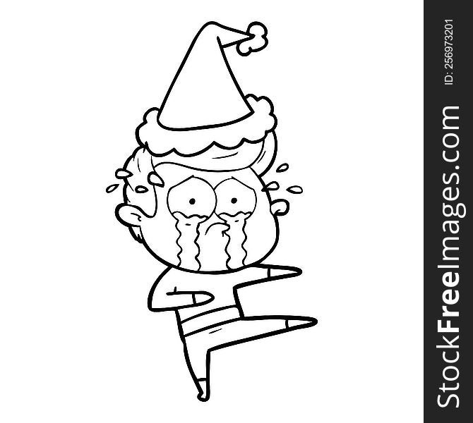 hand drawn line drawing of a crying dancer wearing santa hat