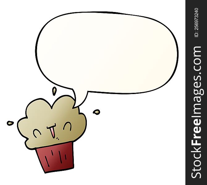 Cartoon Cupcake And Speech Bubble In Smooth Gradient Style