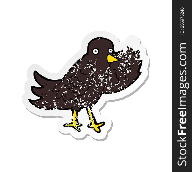 Retro Distressed Sticker Of A Cartoon Waving Bird