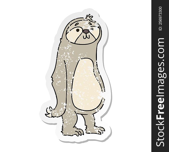 distressed sticker of a quirky hand drawn cartoon sloth