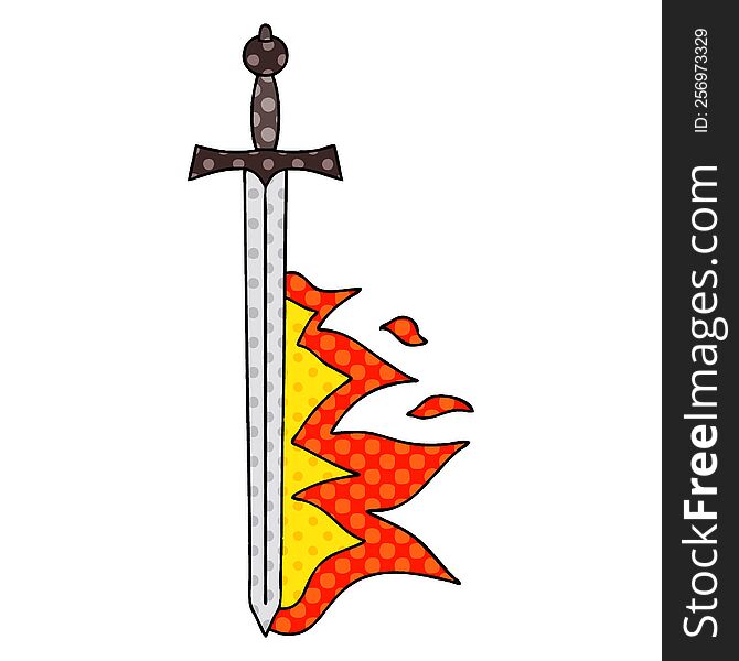 comic book style quirky cartoon flaming sword. comic book style quirky cartoon flaming sword