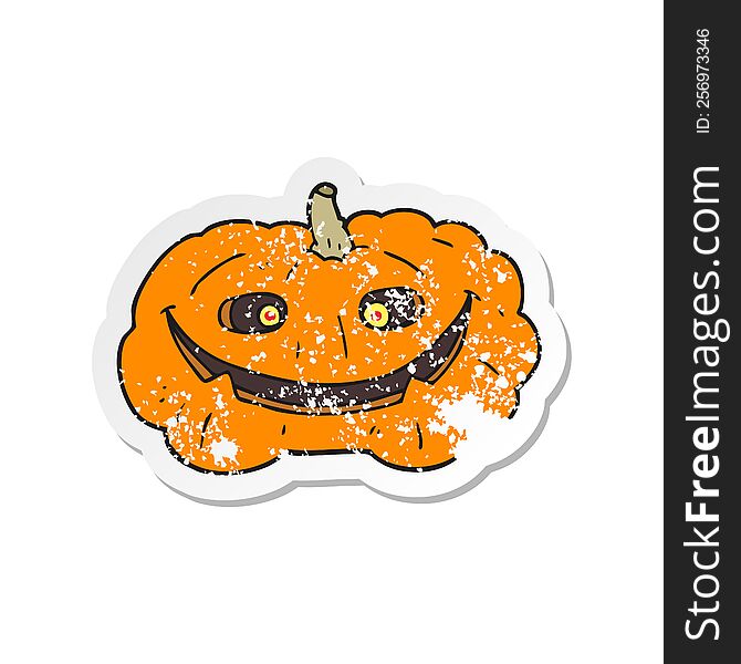 Retro Distressed Sticker Of A Cartoon Pumpkin