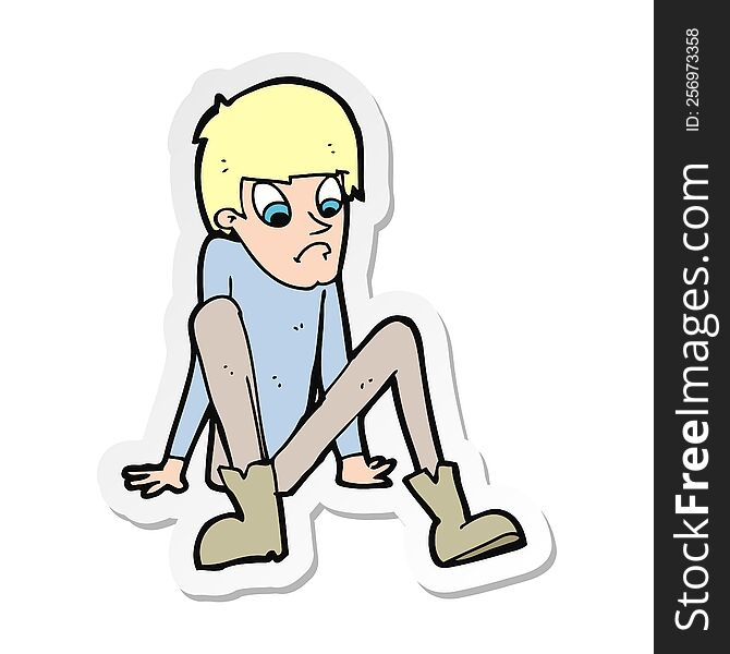 Sticker Of A Cartoon Boy Sitting On Floor