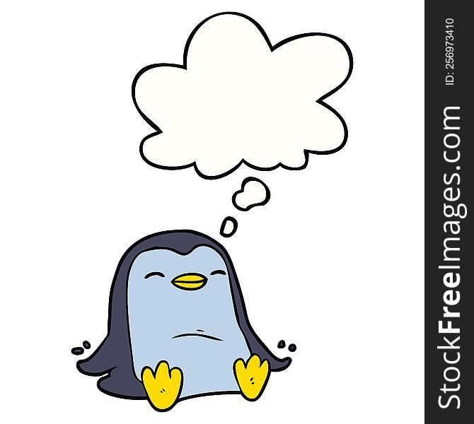 Cartoon Penguin And Thought Bubble