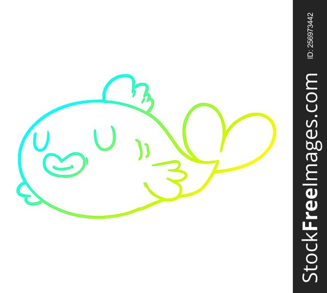 Cold Gradient Line Drawing Happy Cartoon Fish