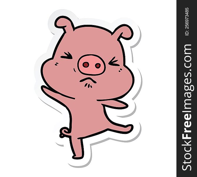 sticker of a cartoon furious pig