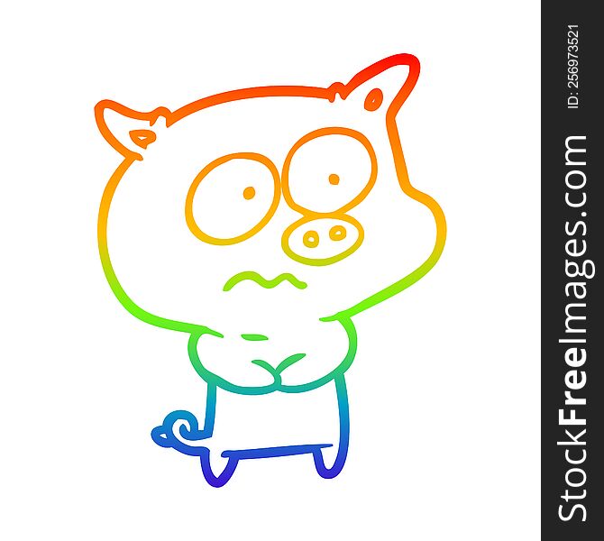 rainbow gradient line drawing of a nervous pig