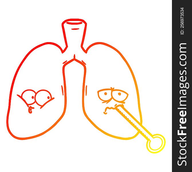 warm gradient line drawing cartoon unhealthy lungs
