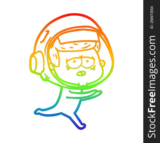 Rainbow Gradient Line Drawing Cartoon Tired Astronaut