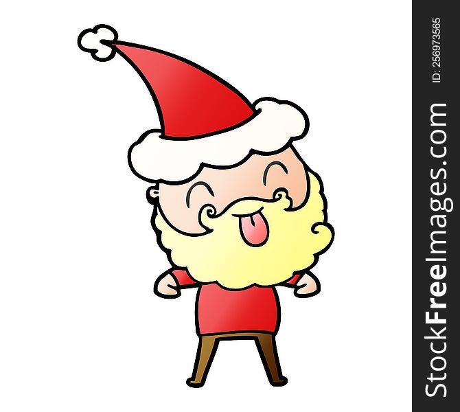 Man With Beard Sticking Out Tongue Wearing Santa Hat