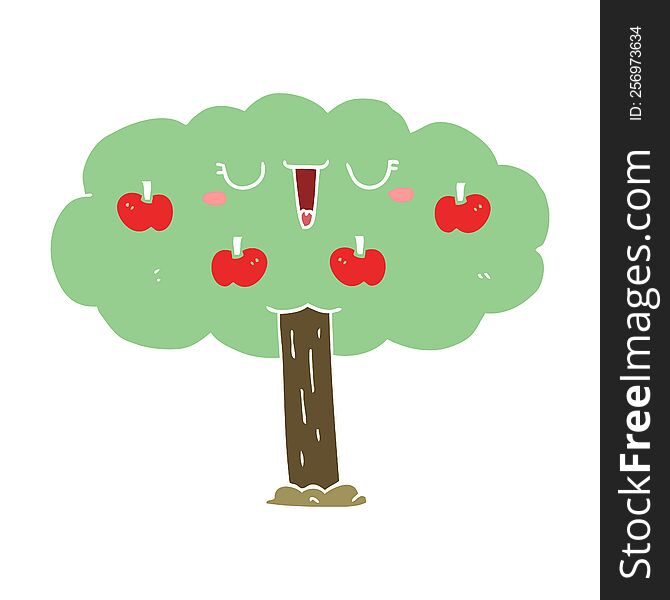 flat color style cartoon apple tree