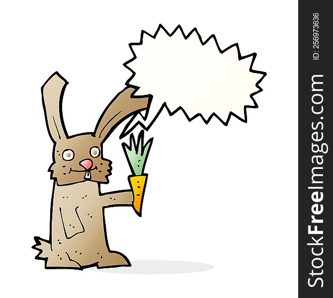 Cartoon Rabbit With Carrot With Speech Bubble