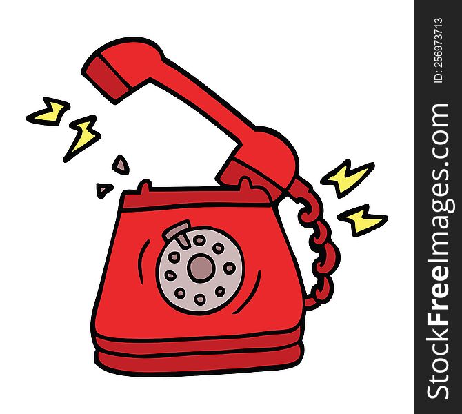 cartoon doodle old rotary dial telephone