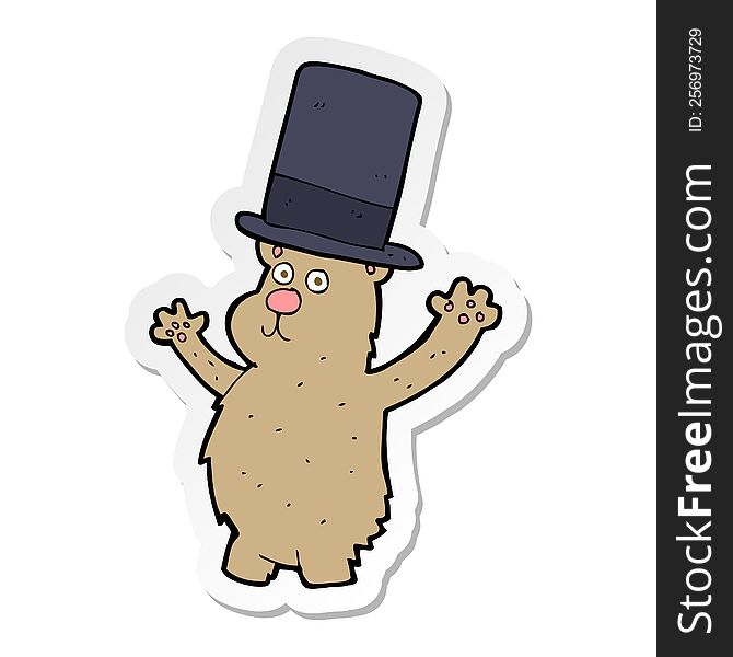 Sticker Of A Cartoon Bear In Top Hat