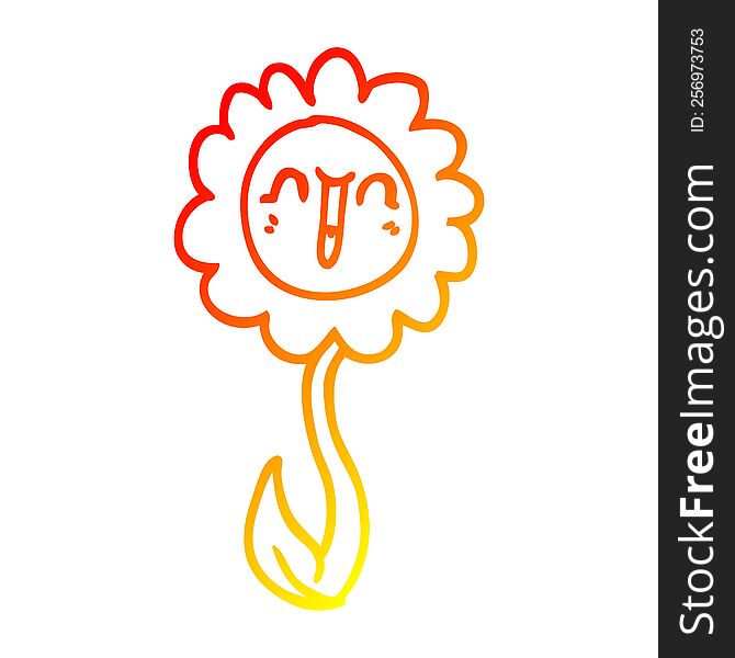 Warm Gradient Line Drawing Cartoon Happy Flower