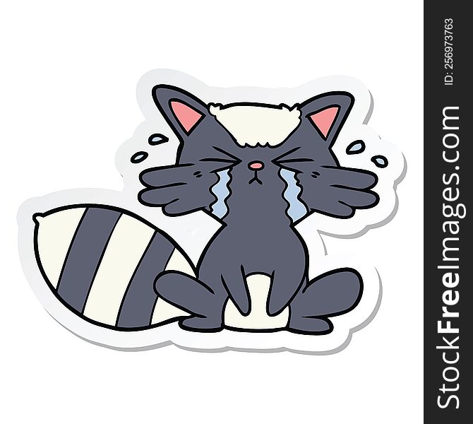 Sticker Of A Cartoon Raccoon Crying