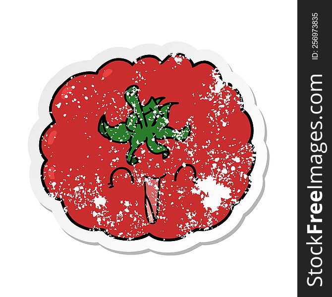 Distressed Sticker Of A Cartoon Happy Tomato