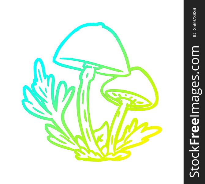 cold gradient line drawing of a wild mushrooms