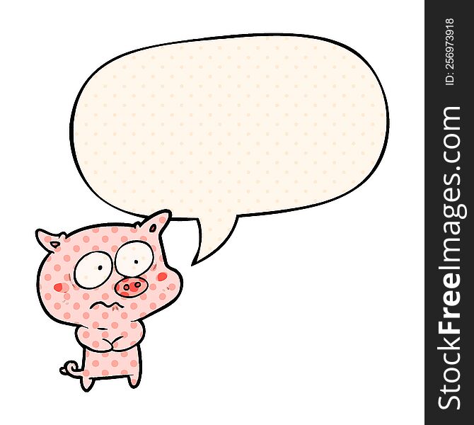 Cartoon Nervous Pig And Speech Bubble In Comic Book Style