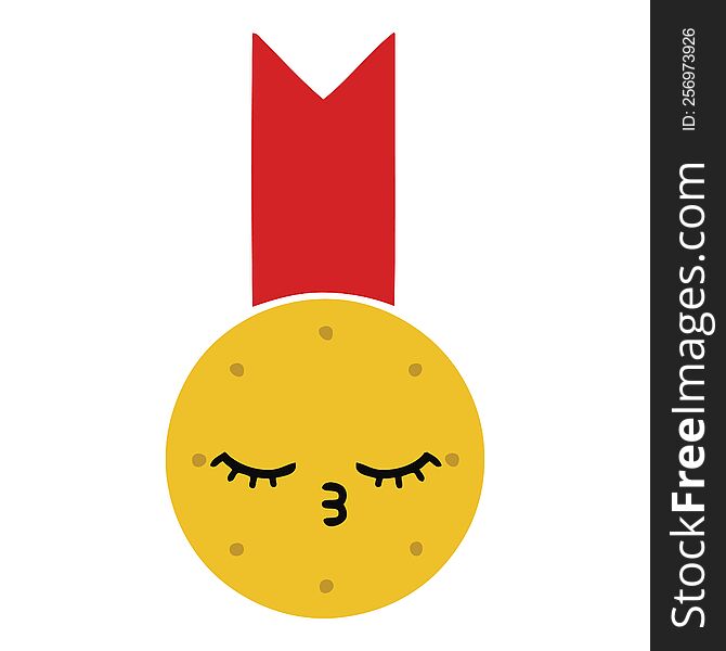 flat color retro cartoon of a gold medal