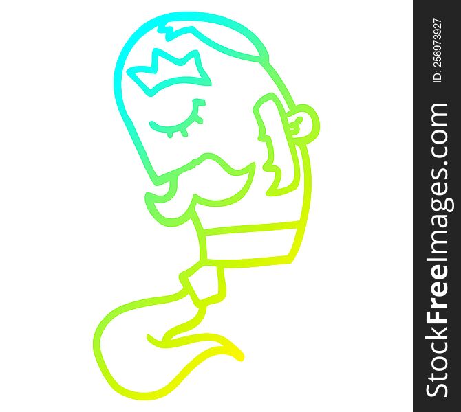 Cold Gradient Line Drawing Cartoon Man With Mustache