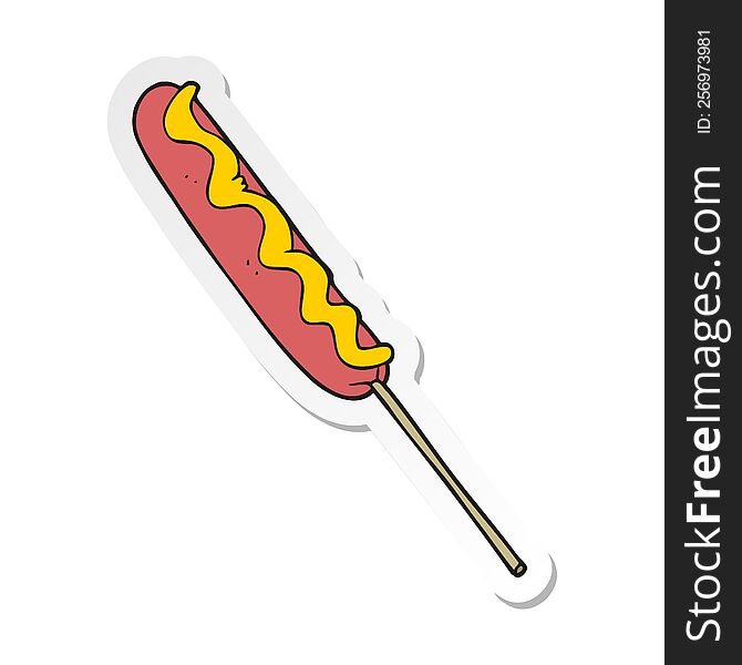 sticker of a cartoon hotdog on a stick
