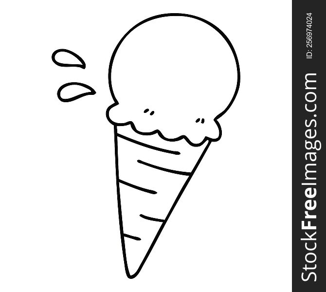line drawing quirky cartoon vanilla ice cream. line drawing quirky cartoon vanilla ice cream